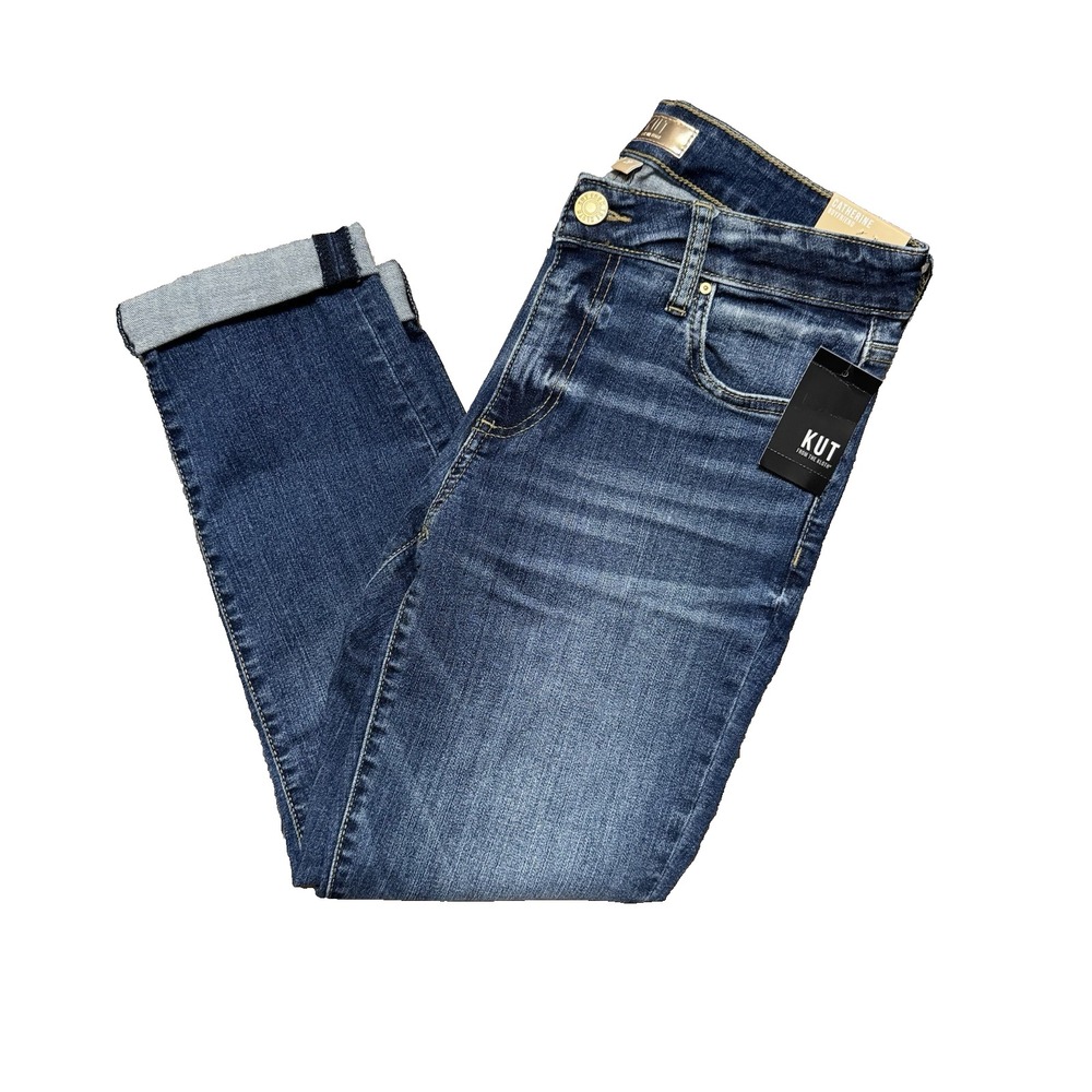 KUT from the Kloth Women's Catherine Boyfriend Jeans Cuff Mid Rise Size 2P NWT